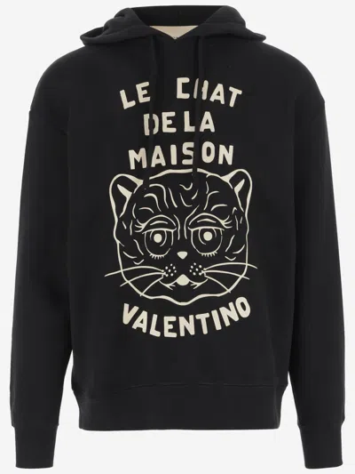 Valentino Jersey Felpa Le Chat De La Maison In Black