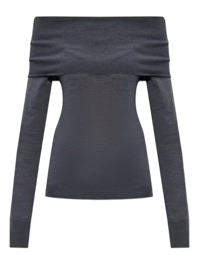 Stella Mccartney Bardot Neck Sweater In Grey Virgin Wool In Green