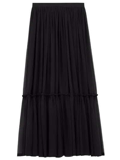 Saint Laurent Flounced Skirt In Silk Crepe Muslin Clothing In Black