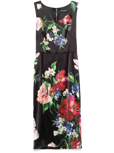 Dolce & Gabbana Floral Print Stretch Satin Dress In Bfioriantichifner