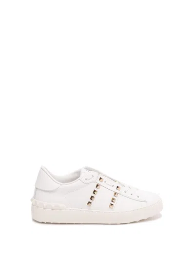 Valentino White Rockstud-embellished Low-top Sneakers In White