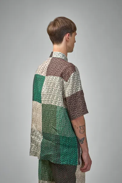 Fendi Men Linen Shirt With All-over Ff Print In Multi