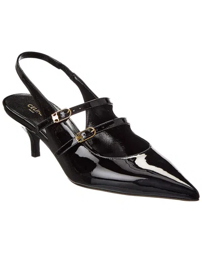 Celine Double Strap Mary Jane Slingback In Patent Calfskin In Black