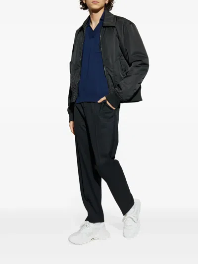 Balmain Emblem Embroidered Polo Knit T-shirt In Blue