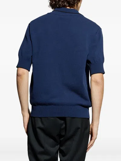 Balmain Emblem Embroidered Polo Knit T-shirt In Blue