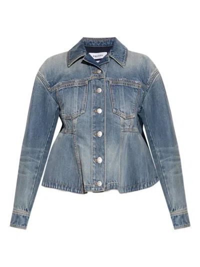 Alexander Mcqueen Stonewashed Denim Peplum Jacket In Blue