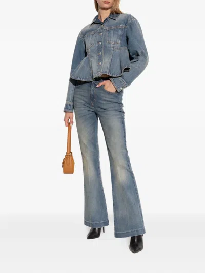 Alexander Mcqueen Stonewashed Denim Peplum Jacket In Blue