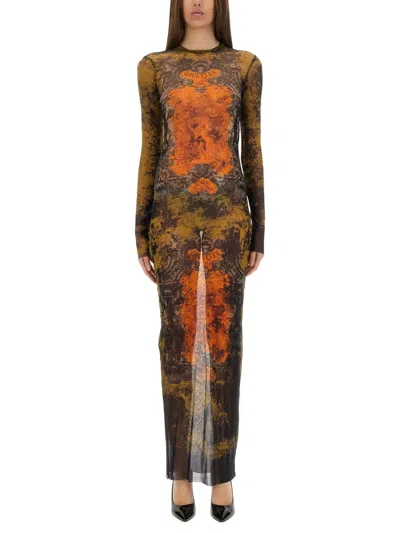 Jean Paul Gaultier Mesh Crew Neck Catsuit Printed Medaillon In Green