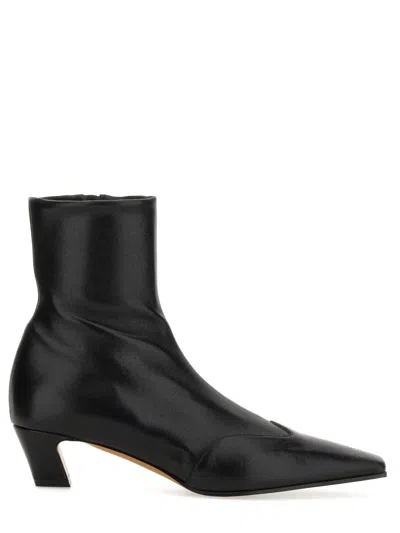 Khaite Pointed Toe Ankle Boots With Smooth Lamb Leather In Black