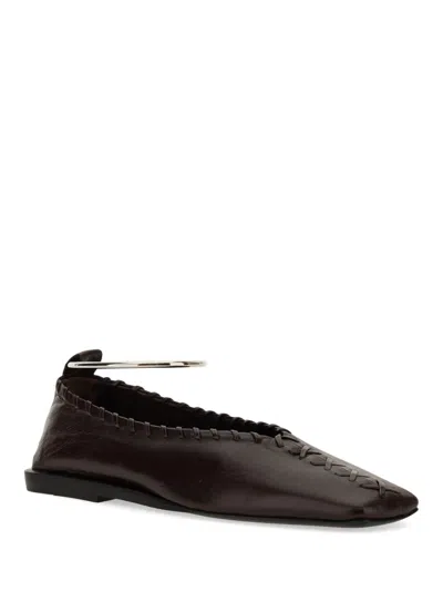 Jil Sander Ring Whipstitch-trimmed Leather Ballet Flats In Brown