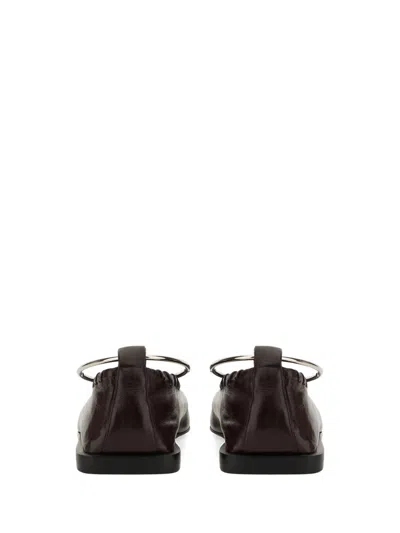 Jil Sander Ring Whipstitch-trimmed Leather Ballet Flats In Brown
