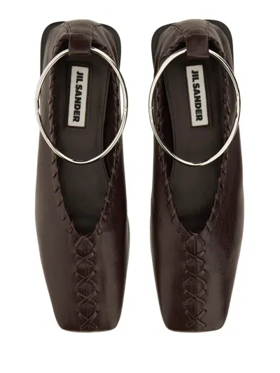 Jil Sander Ring Whipstitch-trimmed Leather Ballet Flats In Brown