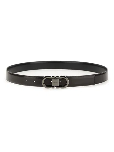 Ferragamo Reversible Belt Adjustable Length Smooth Finish Metal Buckle In Black