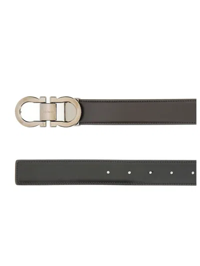 Ferragamo Reversible Belt Adjustable Length Smooth Finish Metal Buckle In Black