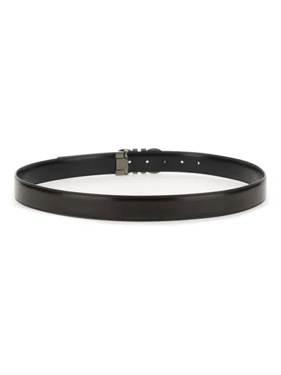 Ferragamo Reversible Belt Adjustable Length Smooth Finish Metal Buckle In Black