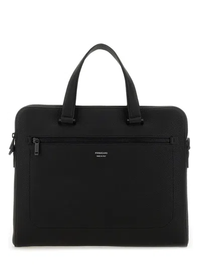 Ferragamo Leather Business Bag In Black