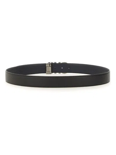 Ferragamo Reversible Textured Calfskin Belt In Black