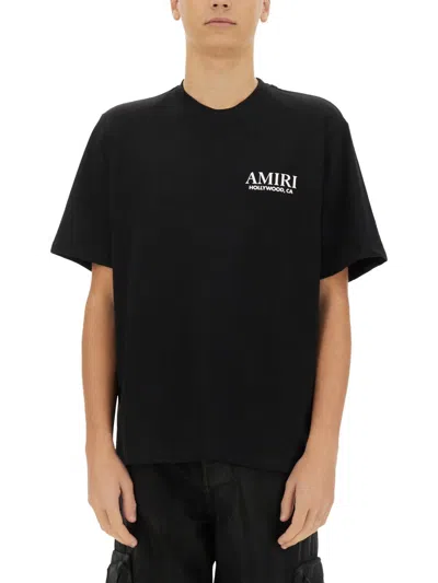 Amiri 'jazz Wolf' Green Crewneck T-shirt With Logo Lettering On The Front And Maxi Print On The Rear In Black
