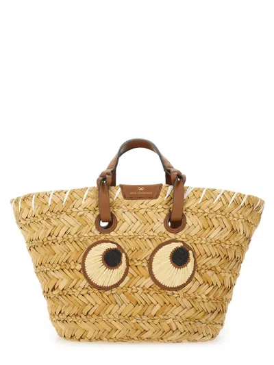 Anya Hindmarch Small Eyes Seagrass Basket Tote In Brown