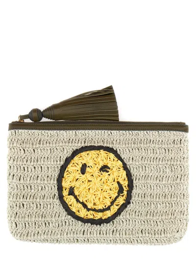 Anya Hindmarch Crochet Smiley-logo Clutch Bag In Neutral