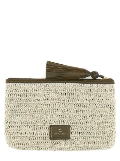Anya Hindmarch Crochet Smiley-logo Clutch Bag In Neutral