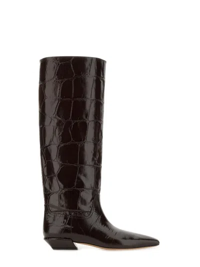 Paris Texas Boots In Ebony Croco-embossed Leather In Brown