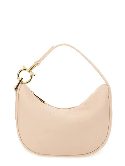 Ferragamo Curved Mini Hobo Bag With Top Handle In Neutral
