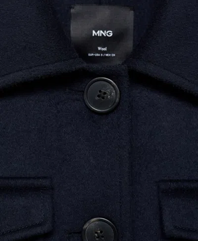 Mango Wool Jacket With Pockets Dark Navy In Blue