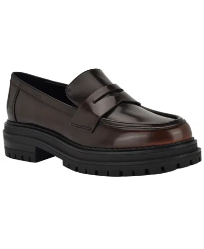 Calvin Klein Women's Grant Lug Sole Penny Loafers In Brown