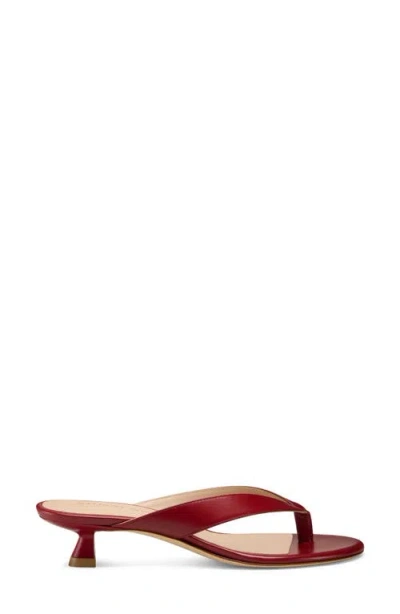 Stuart Weitzman Rio Leather Kitten-heel Thong Sandals In Red