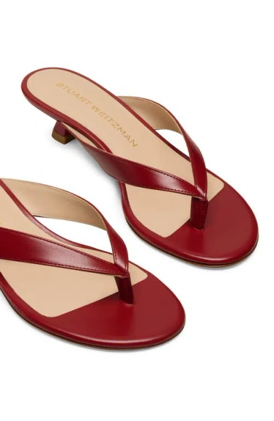 Stuart Weitzman Rio Leather Kitten-heel Thong Sandals In Red