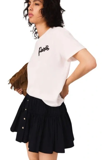 Maje Womens White Paris-embroidered Regular-fit Cotton-jersey T-shirt