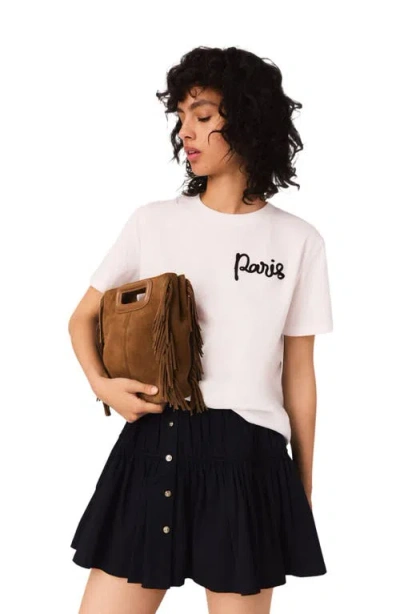 Maje Womens White Paris-embroidered Regular-fit Cotton-jersey T-shirt