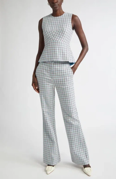 St John St. John Collection Houndstooth Stretch Cotton Flare Leg Pants In Blue