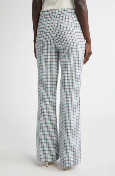 St John St. John Collection Houndstooth Stretch Cotton Flare Leg Pants In Blue
