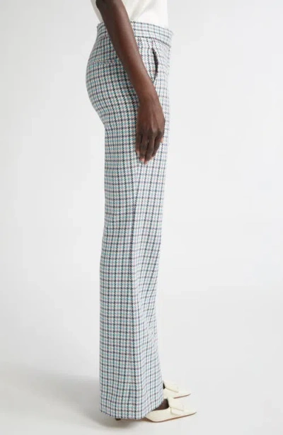 St John St. John Collection Houndstooth Stretch Cotton Flare Leg Pants In Blue