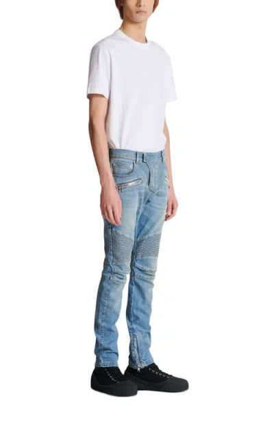 Balmain Slim-fit Biker Ribbed Jeans In Blue