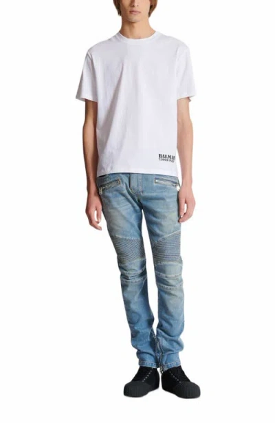 Balmain Slim-fit Biker Ribbed Jeans In Blue