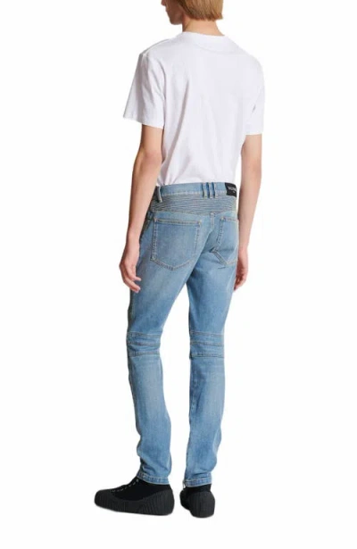 Balmain Slim-fit Biker Ribbed Jeans In Blue