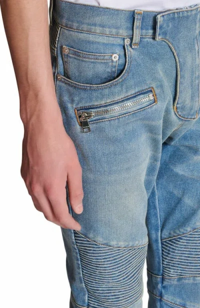 Balmain Slim-fit Biker Ribbed Jeans In Blue