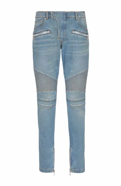 Balmain Slim-fit Biker Ribbed Jeans In Blue