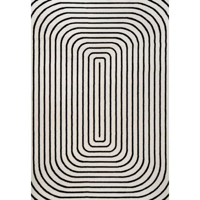 Jonathan Y Freya Modern Scandinavian Arch Stripe Monotone High-low Area Rug In Black