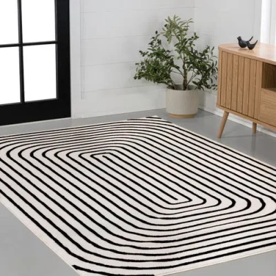 Jonathan Y Freya Modern Scandinavian Arch Stripe Monotone High-low Area Rug In Black