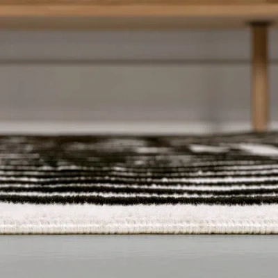 Jonathan Y Freya Modern Scandinavian Arch Stripe Monotone High-low Area Rug In Black