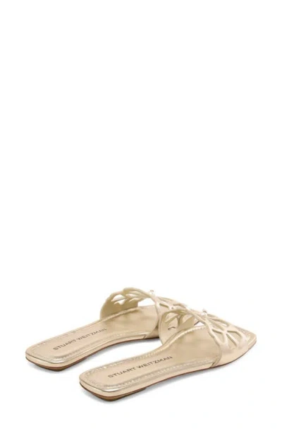 Stuart Weitzman Jasmine Metallic Cutout Flat Slide Sandals In Gold