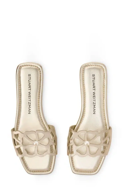 Stuart Weitzman Jasmine Metallic Cutout Flat Slide Sandals In Gold