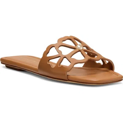 Stuart Weitzman Jasmine Leather Cutout Flat Slide Sandals In Brown