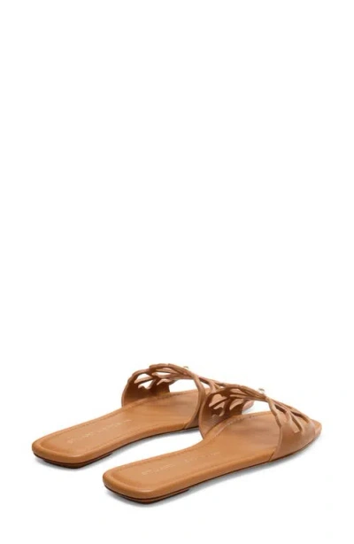 Stuart Weitzman Jasmine Leather Cutout Flat Slide Sandals In Brown
