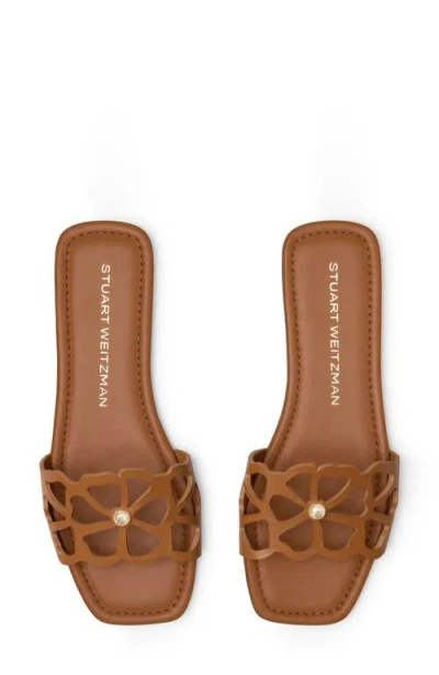 Stuart Weitzman Jasmine Leather Cutout Flat Slide Sandals In Brown