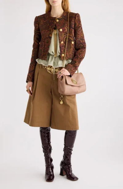 Chloé Boxy Collarless Jacket In Tapestry Jacquard In Brown